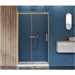 New Trendy Sling Satin Gold douchedeur 120 cm schuifbaar gouden halfmat/helder glas D-0389A