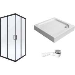 Set douchecabine Deante Funkia KYC_N41K, vierkante douchebak Deante Corner KTC_041B, NHC_025C