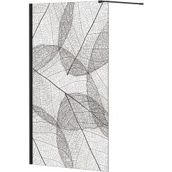Besco Leafy inloopdouchewand 110 cm zwart mat/glas met patroon LF-110-200C