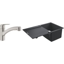 Set spoelbak van graniet Grohe K500 31644AP0, keukenkraan Grohe Start 30531DC1