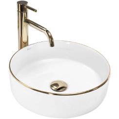 Rea Sami wastafel 36x36 cm rond opbouw wit-gouden glans REA-U6758