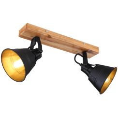 Globo Lighting Günther plafondlamp 2x60 W zwart-gouden-hout 15466S-2