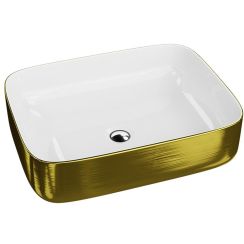 LaVita Galera wastafel 50.5x40 cm rechthoekig opbouw wit-gouden glans 5900378325741