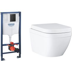 Set toiletpot met softclose toiletbril Grohe Euro Ceramic 39693000, inbouwframe met spoelknop Grohe Solido 38811KF0