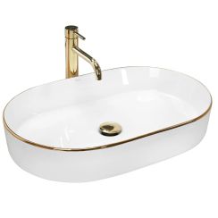 Rea Nadia wastafel 61x38.5 cm ovaal opbouw wit-gouden glans REA-U1063
