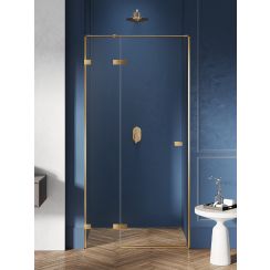 New Trendy Avexa Gold Brushed douchedeur 90 cm kantelbaar gouden geborsteld/helder glas EXK-1716