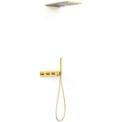 Tres B-System doucheset inbouw met thermostaat met regendouche gouden 30725305OR