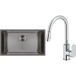 Set stalen spoelbak Oltens Stalvask 71102300, keukenkraan Oltens Lista 35202100