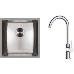 Set stalen spoelbak Oltens Stalvask 71100100, keukenkraan Oltens Skafta 35206100