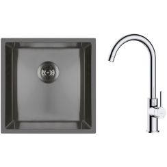 Set stalen spoelbak Oltens Stalvask 71100300, keukenkraan Oltens Skafta 35206100