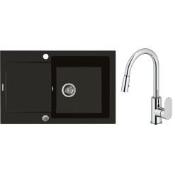 Set spoelbak van graniet Oltens Gravan 72100300, keukenkraan Oltens Lista 35202100