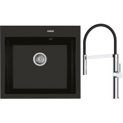 Set keukenkraan Oltens Borga 35207100, spoelbak van graniet Oltens Gravan 72000300