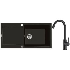 Set spoelbak van graniet Oltens Gravan 72101300, keukenkraan Oltens Skafta 35206300