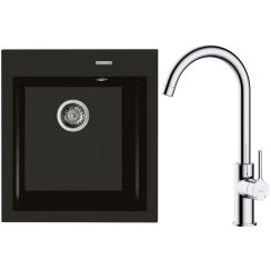 Set spoelbak van graniet Oltens Gravan 72001300, keukenkraan Oltens Skafta 35206100