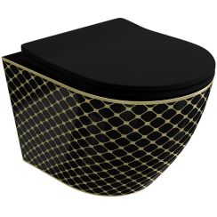 LaVita Sofi Slim Black Night toiletpot met softclose toiletbril hangend zonder kraag zwart-gouden glans 5900378335450