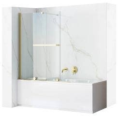 Rea Fabian badscherm 100 cm tweedelig gouden glans/helder glas REA-K6526