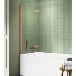 New Trendy New Soleo Copper Brushed badscherm 100 cm tweedelig koper geborsteld/helder glas P-0123