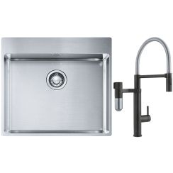 Franke Box BXX 210-54 TL zlewozmywak 57x51 cm stalowy z baterią kuchenną Vital Semi-Pro czarny mat/stal (1270369295, 1200621313)