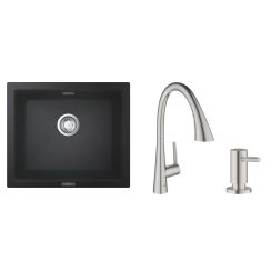 Set keukenkraan Grohe Zedra 32294DC2, spoelbak van graniet Grohe K700 31654AP0, 40535DC0