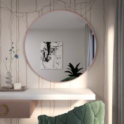 Baltica Design Tiny Border Round spiegel 100x100 cm rond roze 5904107930398