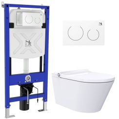 Major&Maker Classic + Coral White douche-wc met frame en drukknop hangend zonder kraag wit 4050FWS200302W