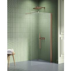 New Trendy New Soleo Copper Brushed inloopdouchewand 110 cm koper geborsteld/helder glas K-2105-WP