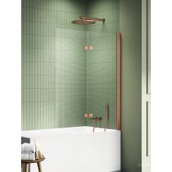 New Trendy New Soleo Copper Brushed badscherm 120 cm tweedelig koper geborsteld/helder glas P-0126
