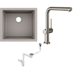 Set keukenkraan Hansgrohe Talis M54 72809800, spoelbak van graniet Hansgrohe S 51 43431380, 43927000