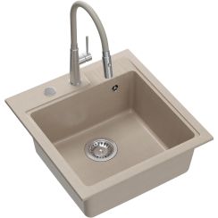 Quadron Peter spoelbak met kraan beige/staal HCQP5052BEZK_3922505BSBE