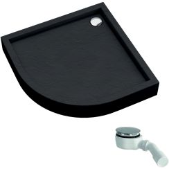 Schedline Favory Plus Black Stone halfronde douchebak met sifon 80x80 cm zwart 3ST.F1O-8080/C/ST