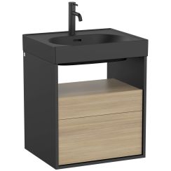Roca Meridian kast 55x46x56.5 cm hangend onder de wastafel zwart-eik A858105608