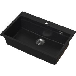 Ruvetti Absol 80 granieten spoelbak met lekbak 76x50 cm zwart 3001AB_BC80_W