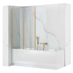 Rea Agat badscherm 120 cm driedelig koper geborsteld/helder glas REA-W2501