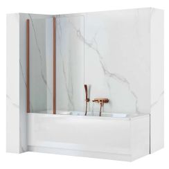 Rea Agat badscherm 100 cm tweedelig koper geborsteld/helder glas REA-W5698