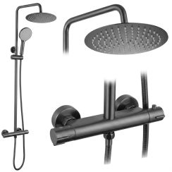 Rea Lungo doucheset wand met thermostaat met regendouche grafiet REA-P6736
