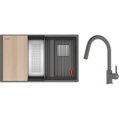 Set spoelbak van graniet Franke Kanon 125.0749.678, keukenkraan Franke Lina 115.0626.057