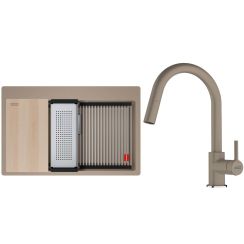 Set spoelbak van graniet Franke Kanon 114.0749.637, keukenkraan Franke Lina 115.0626.084