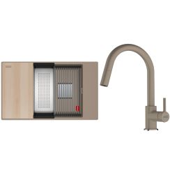 Set spoelbak van graniet Franke Kanon 125.0749.667, keukenkraan Franke Lina 115.0626.084