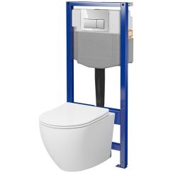 Cersanit Essentials set toiletpot met toiletbril en frame met drukknop S4003-049